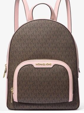 Michael Kors Brown Logo Backpack with Pink Trim